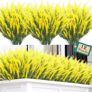 12 Bundles Artificial Lavender Flowers Outdoor UV Resistant Fake Flowers(Yellow)